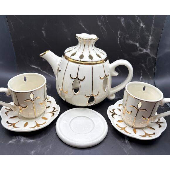 PartyLite ‘Tea For Two’ Votive Candle Holders Teapot & Teacups Set Collectible - Picture 1 of 10